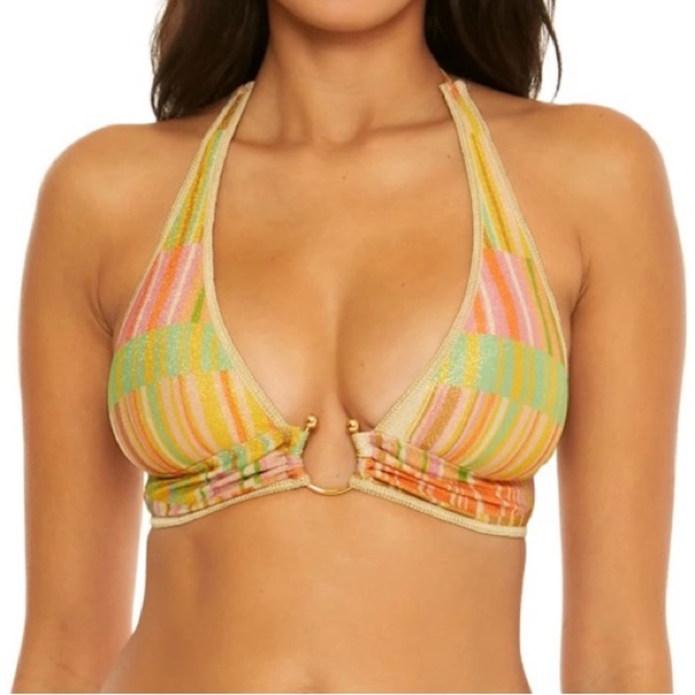 Becca Mira Halter Swimsuit Top Multicolor Shimmer Size S/P NWOT
